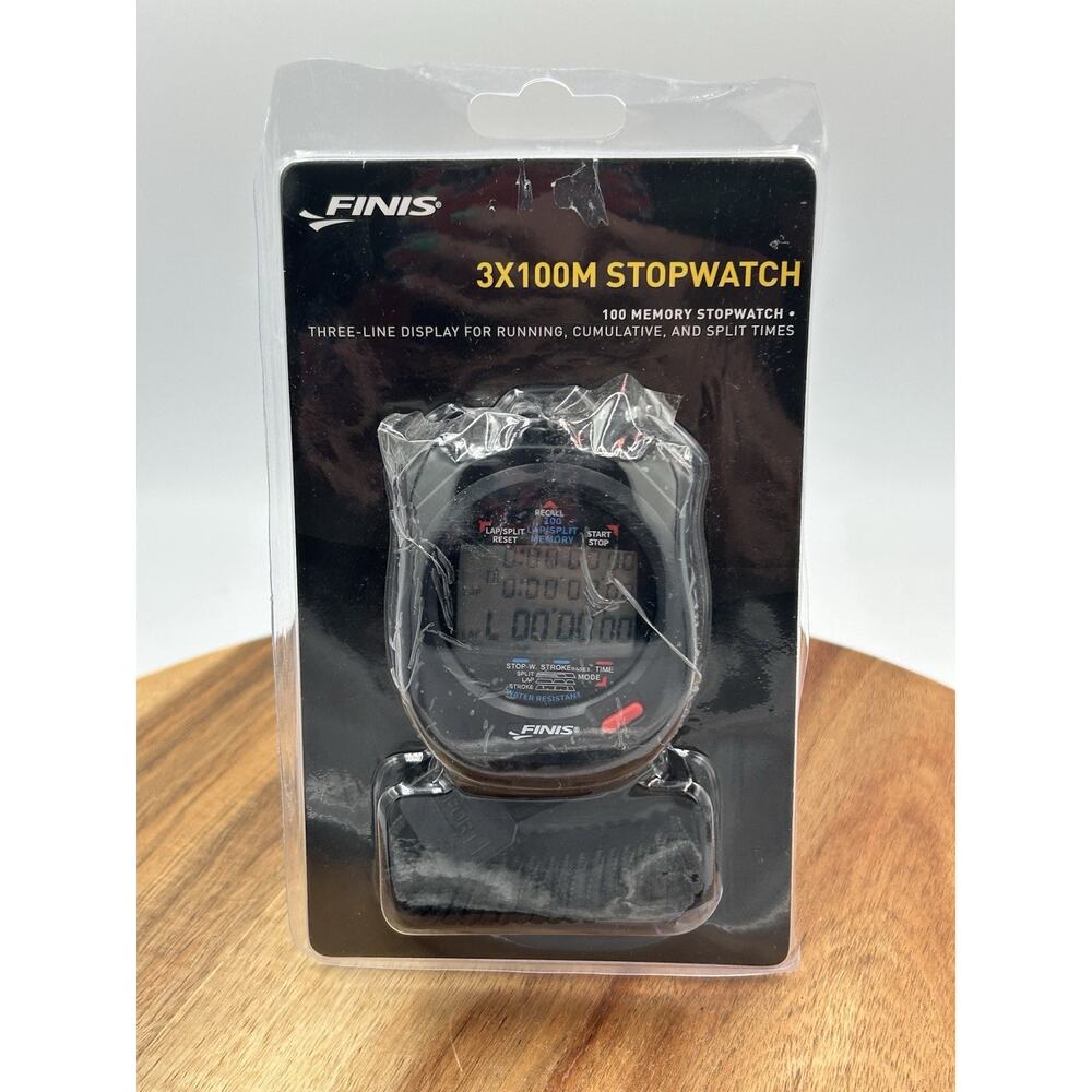 FINIS Waterproof Stopwatch 3 x 100m Timer Swim Training Black Neck Strap New
